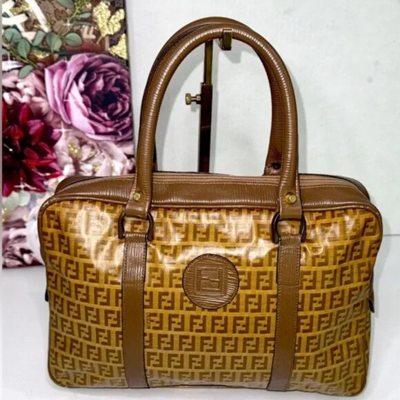Fendi Boston Bag in Zucchino Coated Canvas and Leather Trim - Picture 1 of 11